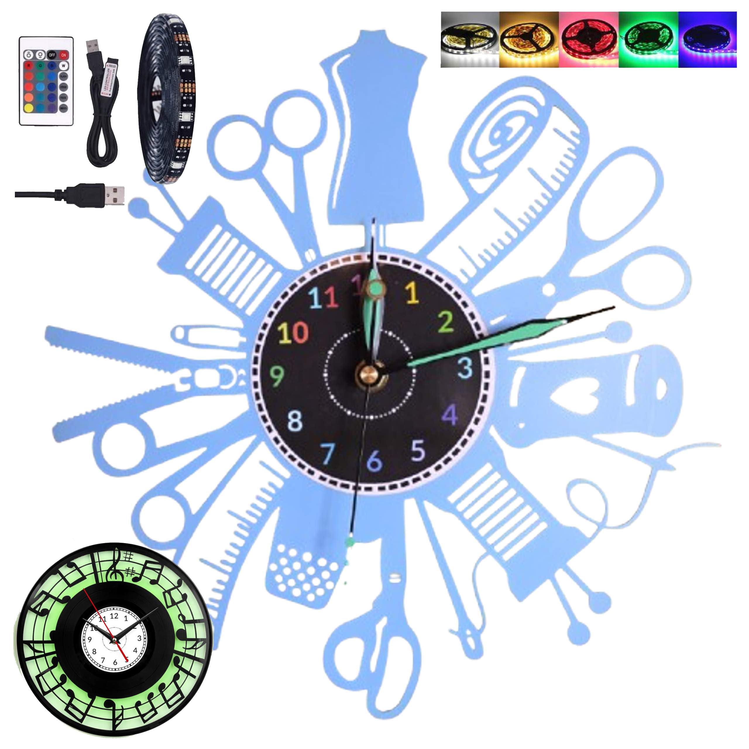 Horloge murale vinyle machine à coudre pour studio sans tic-tac