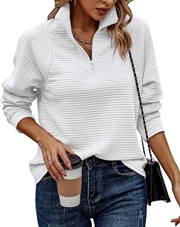 Womens 2023 Fall Fashion Quarter Zip Sweatshirts Half Zip Casual Long Sleeve Solid Color V Neck Pullover Tops
