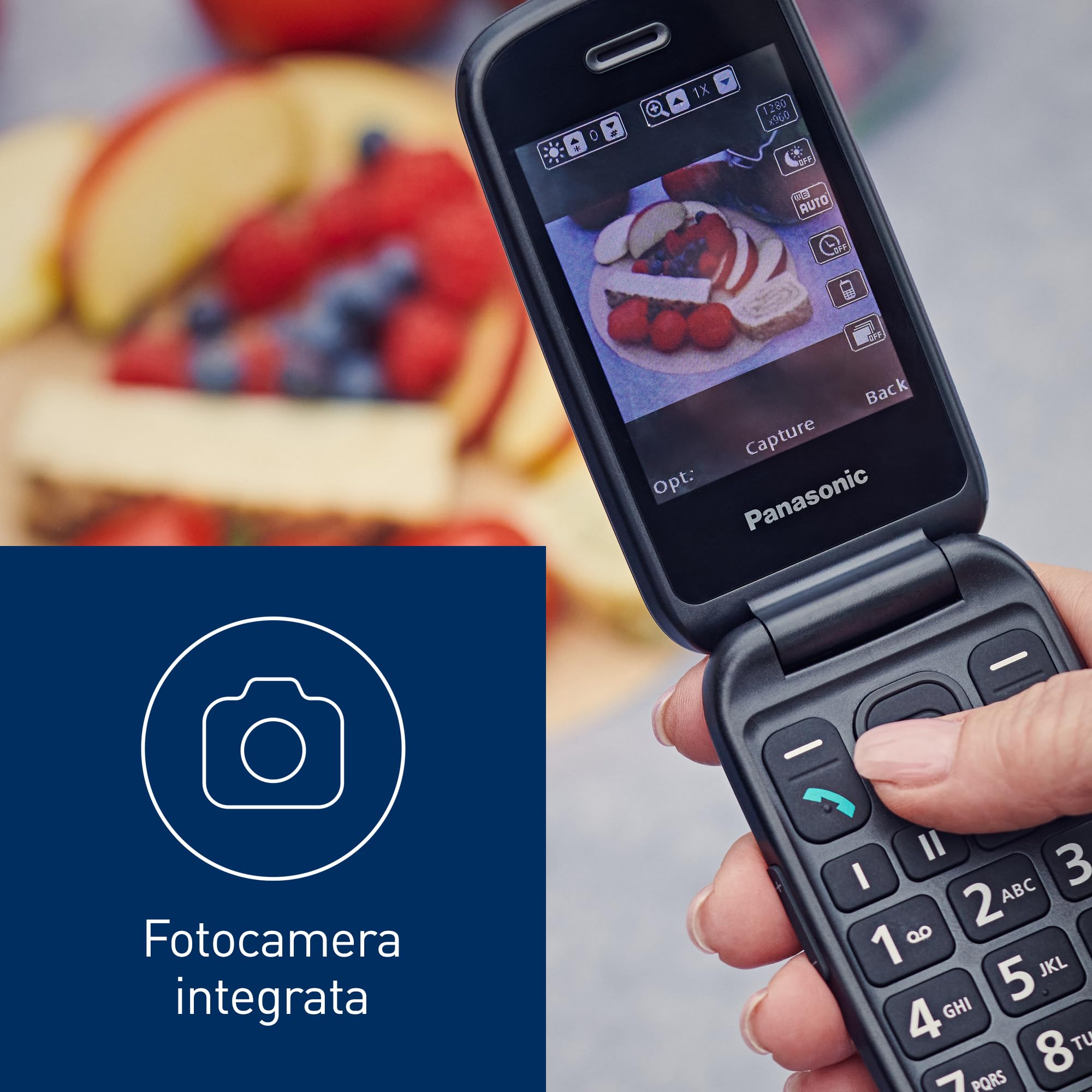 Panasonic KX‑TU550EXC, Cellulare 4G per Anziani, Fotocamera 1,2 MP, telefono per anziani, Display 2,8", caratteri grandi, facile da usare, Standby fino a 290 ore, Blu