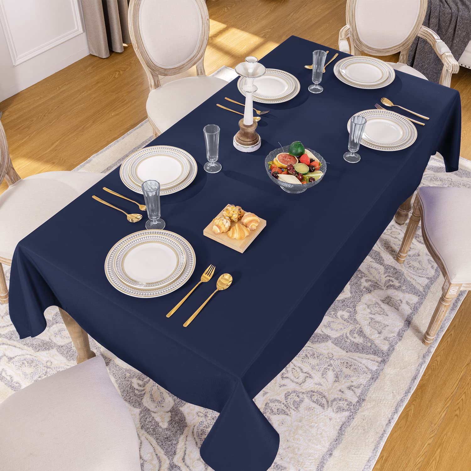 Softalker Nappe rectangulaire imperméable et résistante aux taches en tissu infroissable lavable en polyester pour salle à manger, fête, buffet, mariage (152,4 x 259,1 cm, bleu marine)