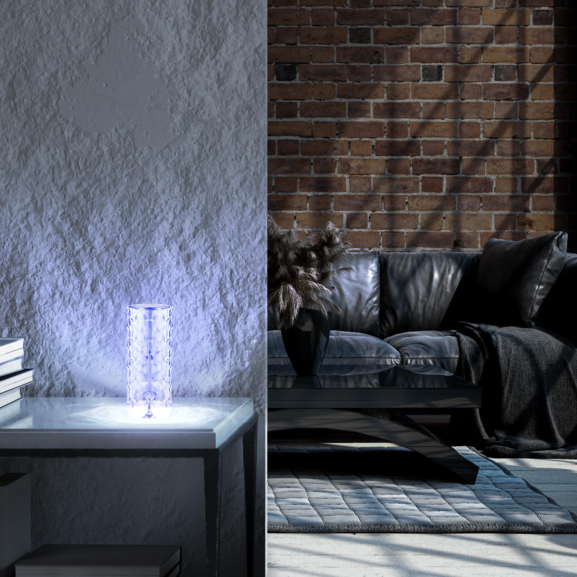 BRILONER - Lampe de chevet à batterie, Lampe de table sans fil, Lampe LED RGB avec télécommande, Lampe de table cristal touch, Lampe de lecture de camping, Transparent, Câble USB-C, 215x90mm (HxD)