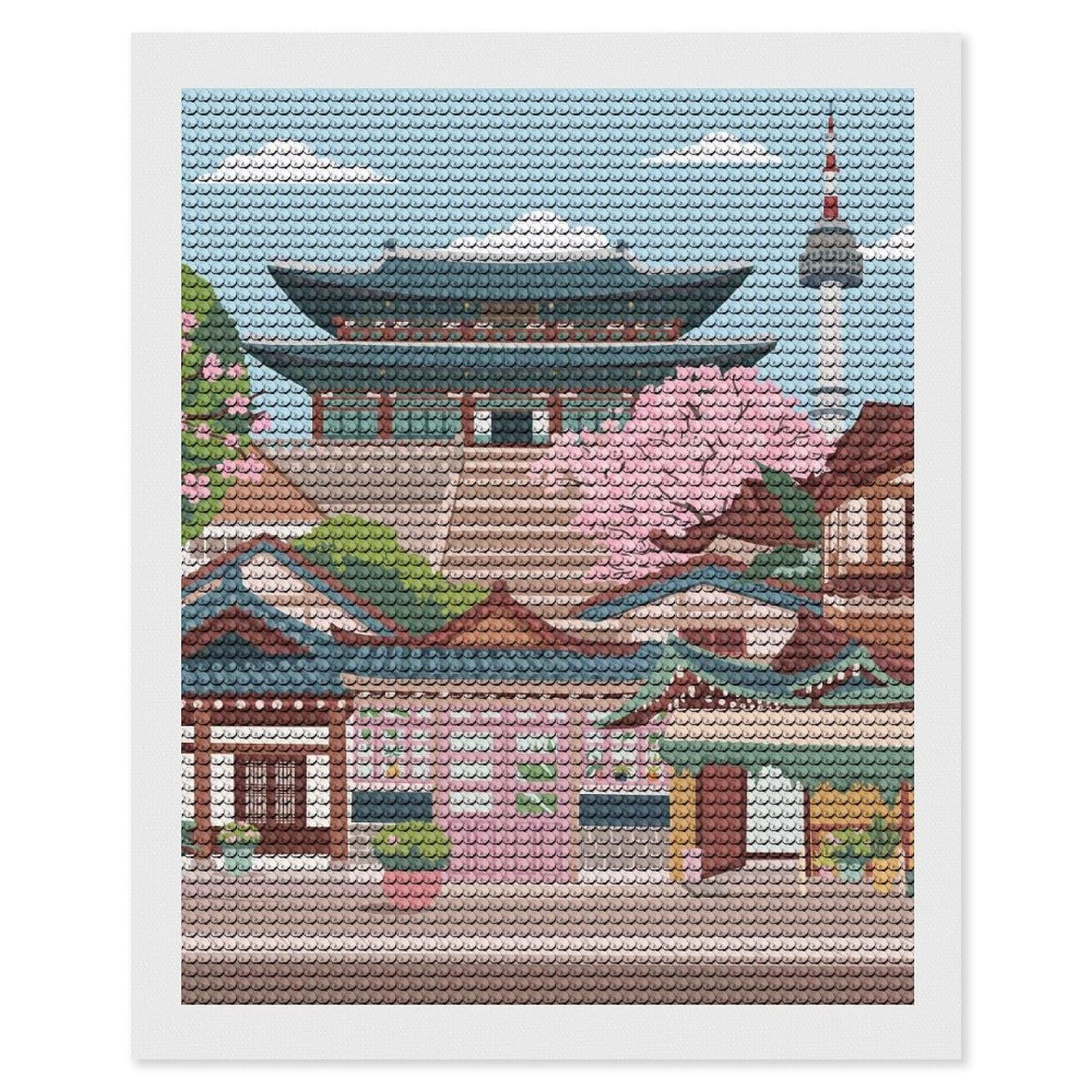 Junmoney Seoul Cityscape with Traditional Architecture Full Drill Diamond Painting Kit 16"x20", for Teens, Calming Craft to Unwind, Home Wall Decor, Christmas Gift