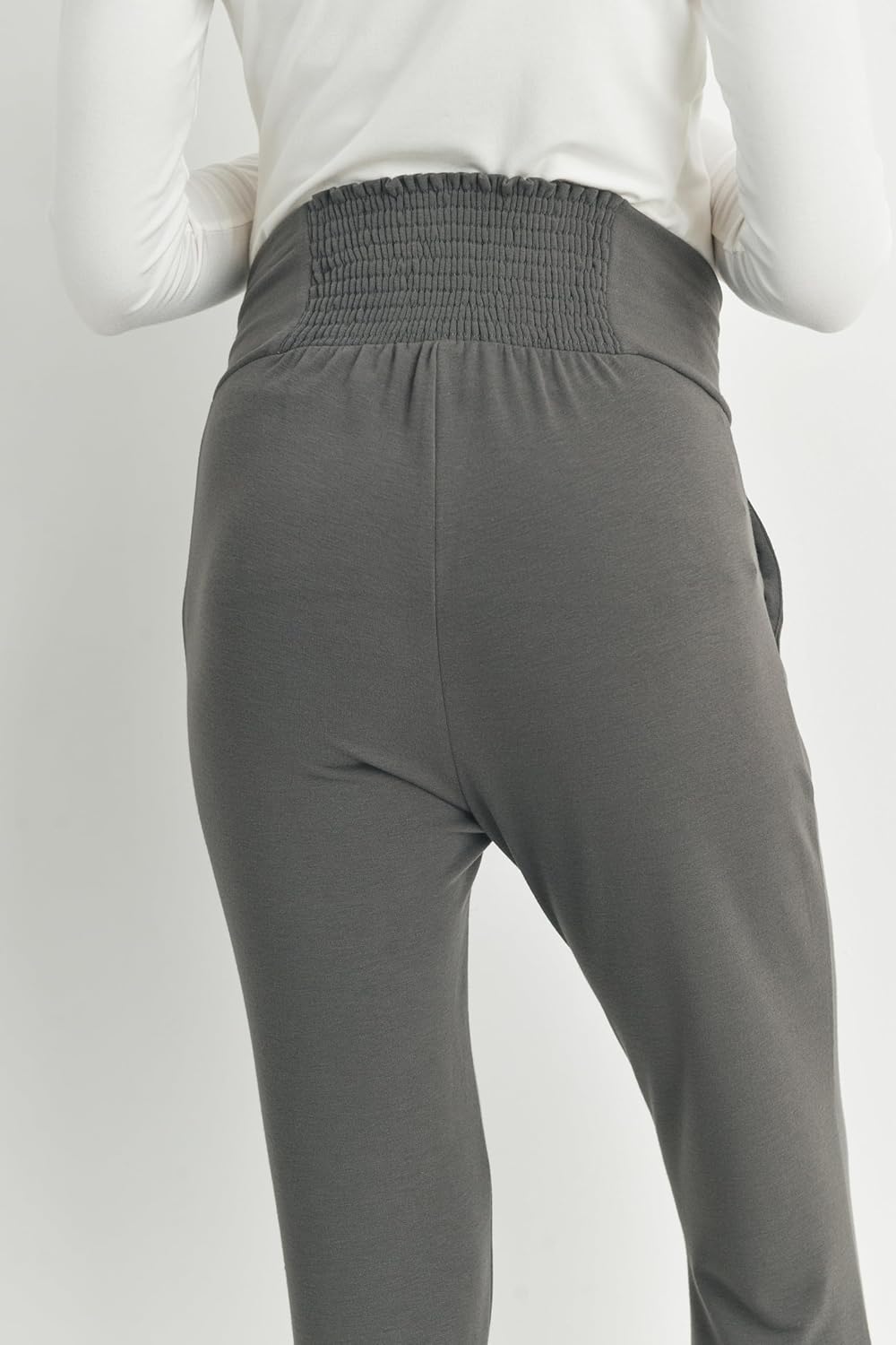 LaClef Womens Crossover High Waist Maternity Pants with Pockets
