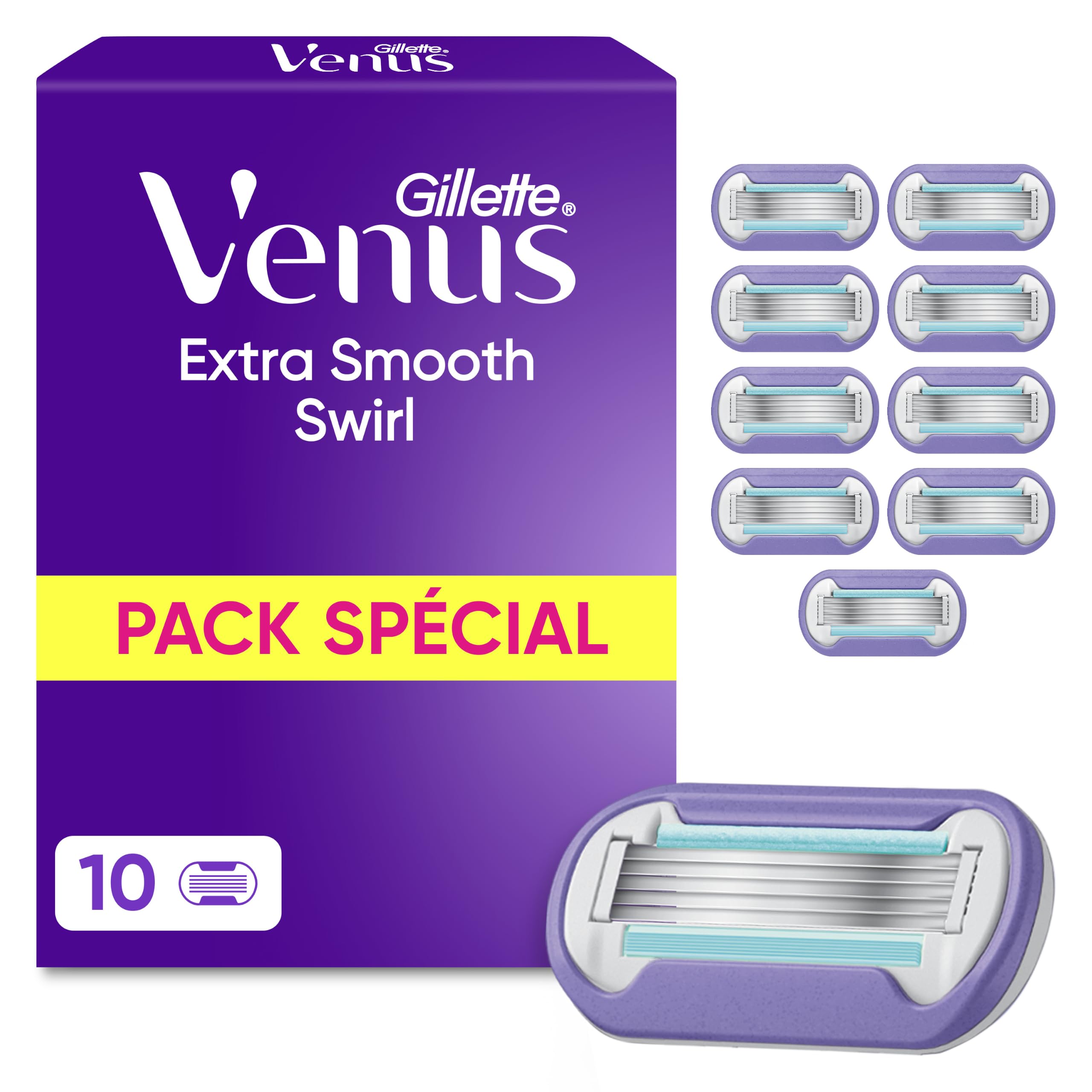 Gillette Venus Lames de Rasoir Femme, 10 Rechanges Deluxe Smooth Swirl, Bande Lubrifiante, Ruban Hydratant, Parfum Thé Blanc
