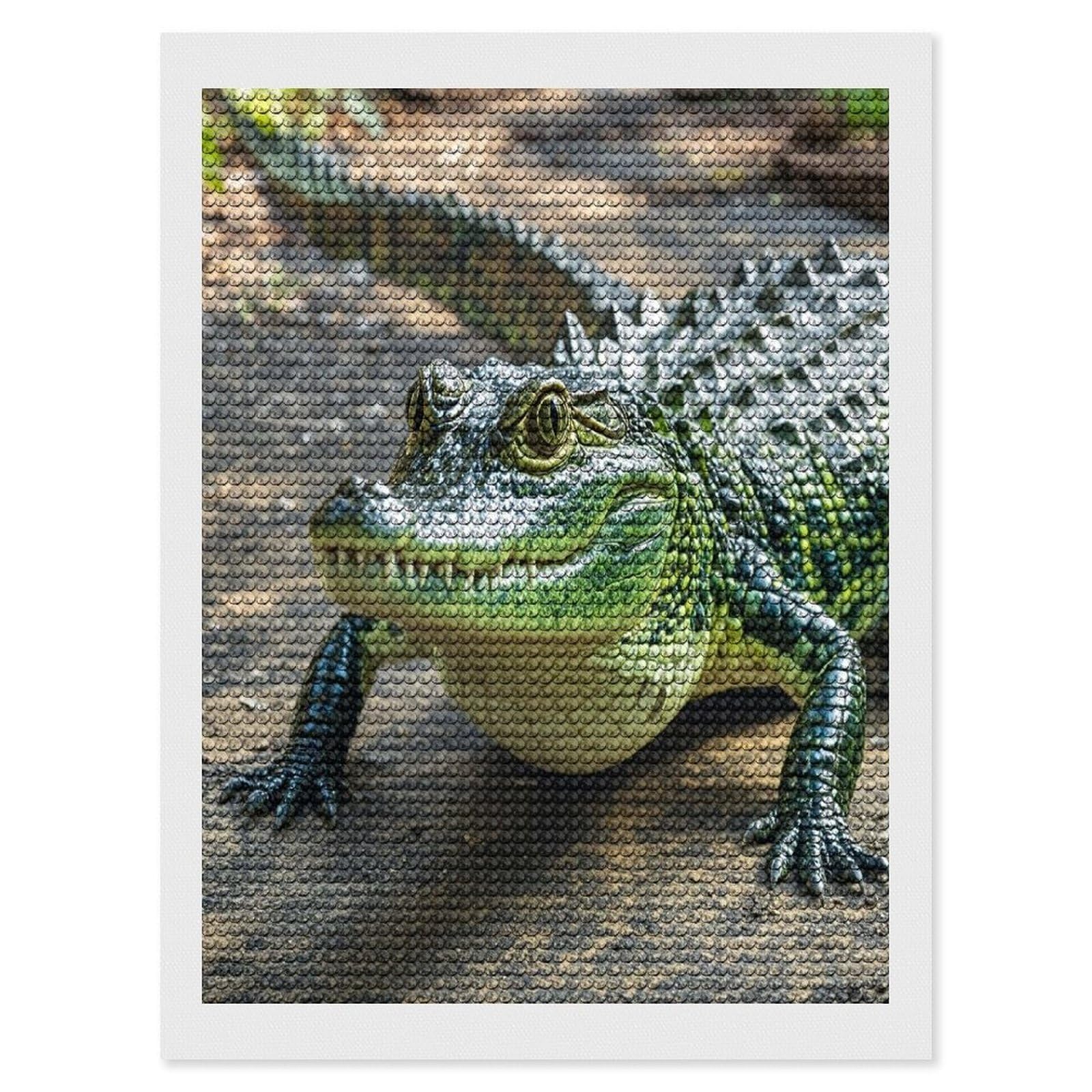 Kits de pinturas de diamantes DIY con diseño de cocodrilo verde y cuentas redondas 8