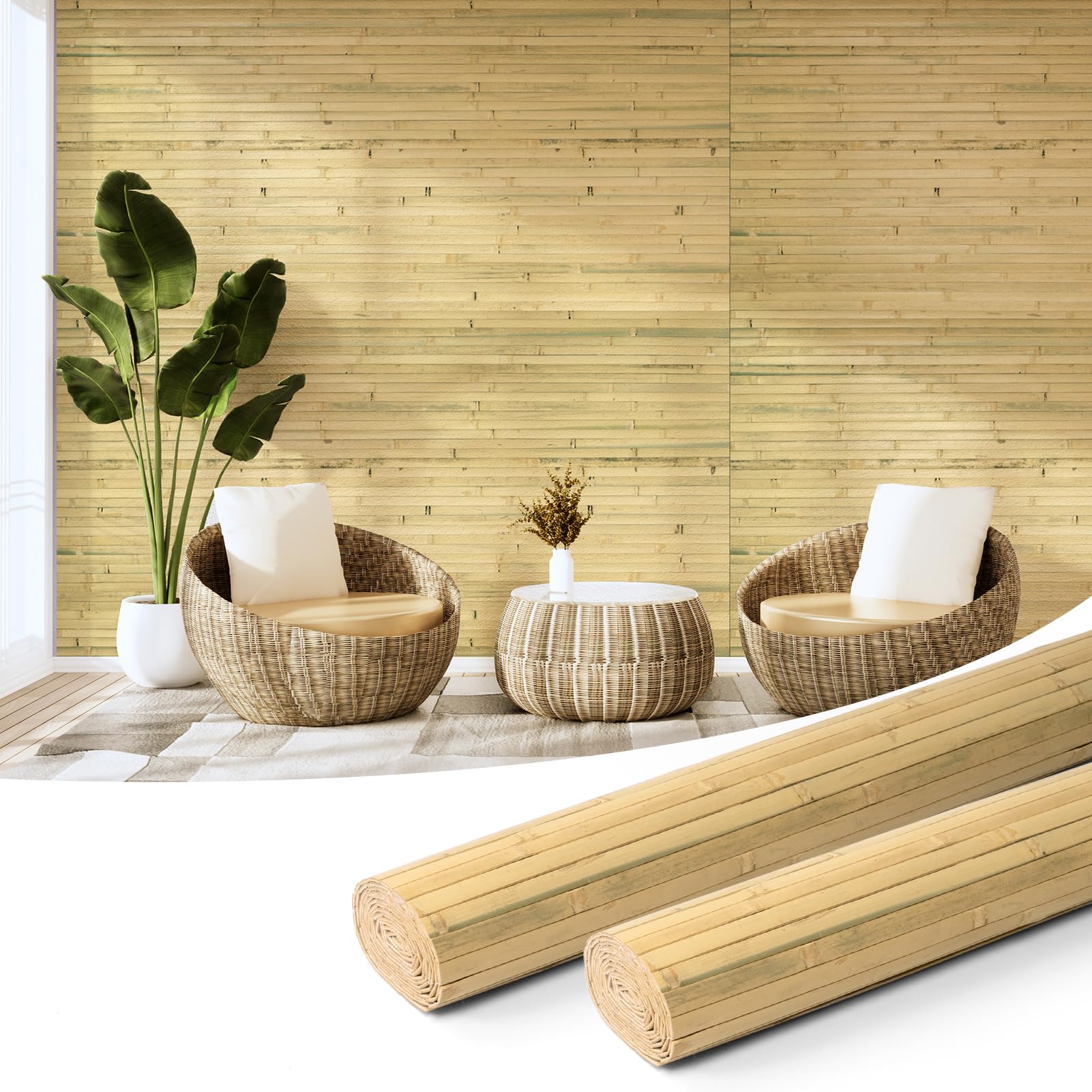 Art3d Panel de pared de bambú natural para decoración de pared interior, paneles renovables para pared, techo, muebles, gabinetes, oficinas, 48 x 96 pulgadas, paquete de 2, color natural