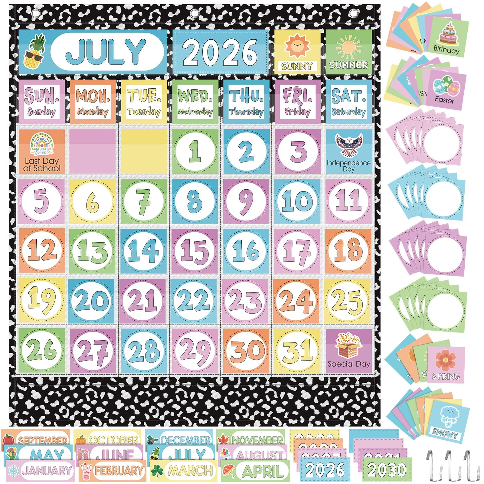 Sinload Classroom Calendar Pocket Chart Set Calendar Bulletin Board Set with Pocket Seasons Festival Weather Calendar Pocket Chart for Classroom Decoration Back to School Supplies (Classic)