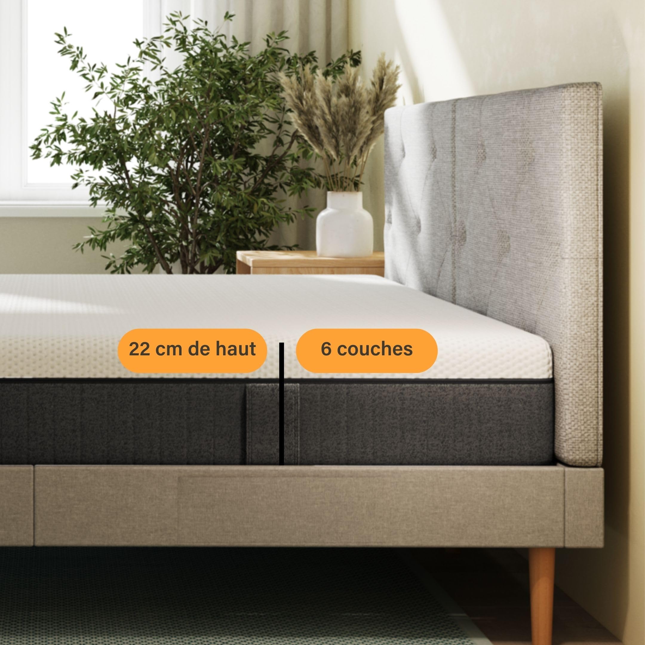Matelas Emma Original Lite | Mousse à mémoire de forme, ressorts ensachés | 140x190 cm | hauteur 22 cm | Moyen-ferme (H7) | Soutien à 3 zones | Ergonomique | Ultra respirant | Durable | Housse lavable