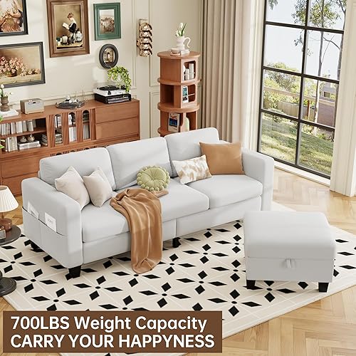 Miniatura 7 de ZeeFu Sofás modulares y modulares para sala de estar, sofá modular en forma de L de 3 plazas de 78 pulgadas con otomana de almacenamiento, moderno