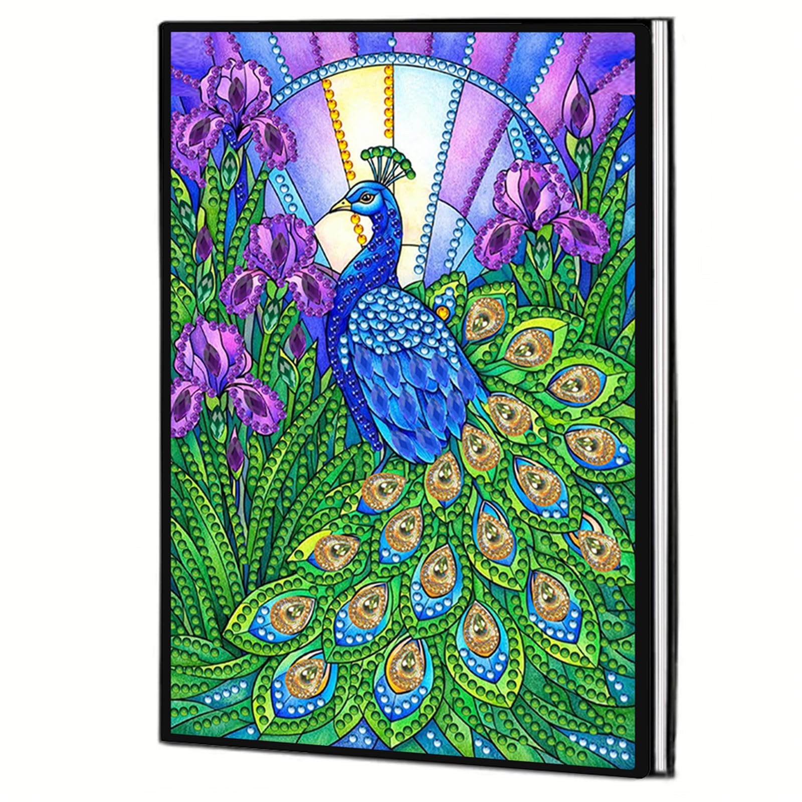 Diamond Art Notebooks — A5 Special Shape Diamonds Dot Painting Journal 50 Pages, DIY Gem Painting Kit Diamond Art Book Sketchbook Craft Gift for Adults Beginners(Peacock)