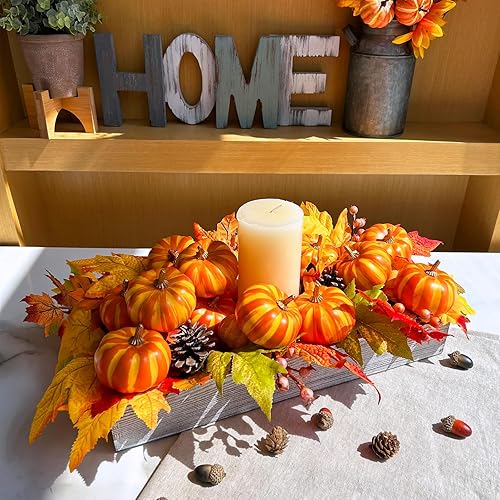 Miniatura 5 de Winlyn 12 calabazas artificiales pequeñas naranjas decorativas, calabazas de espuma sintética a rayas amarillas para otoño, rústico, Acción de