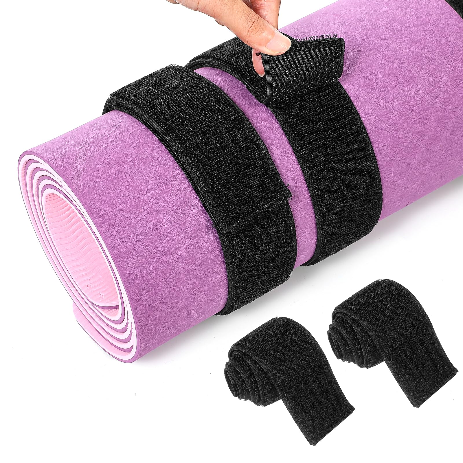 APLZGMG 2 Pcs Heavy-Duty Yoga Mat Strap, Adjustable Yoga Mat Strap Holder, Elastic Heavy-Duty Bungee Straps Band Fits Most Size Workout, Exercise, and Pilates Mats(23.6" L x 2" W)