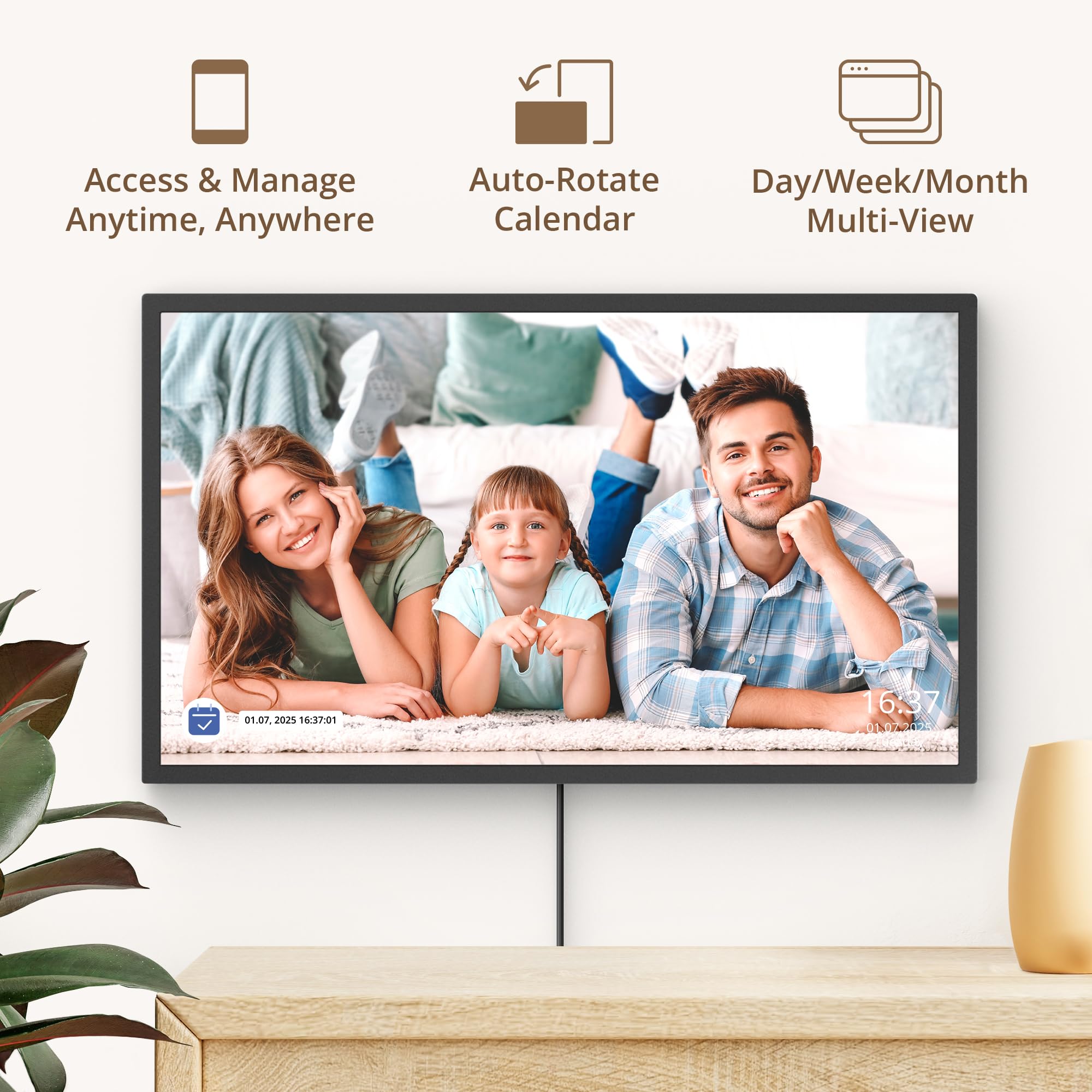 Dragon Touch Calendario, calendario digital de pared de 32 pulgadas, planificador familiar de pared, pantalla táctil interactiva Full HD 1080P, gráfico inteligente de tareas y organización del hogar