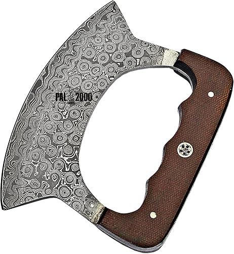 Miniatura 5 de The Knives - Cuchillo Ulu de Alaska - Cortador de pizza - Tradicional - Acero de Damasco hecho a mano - Mango de madera estabilizado - Ulu para