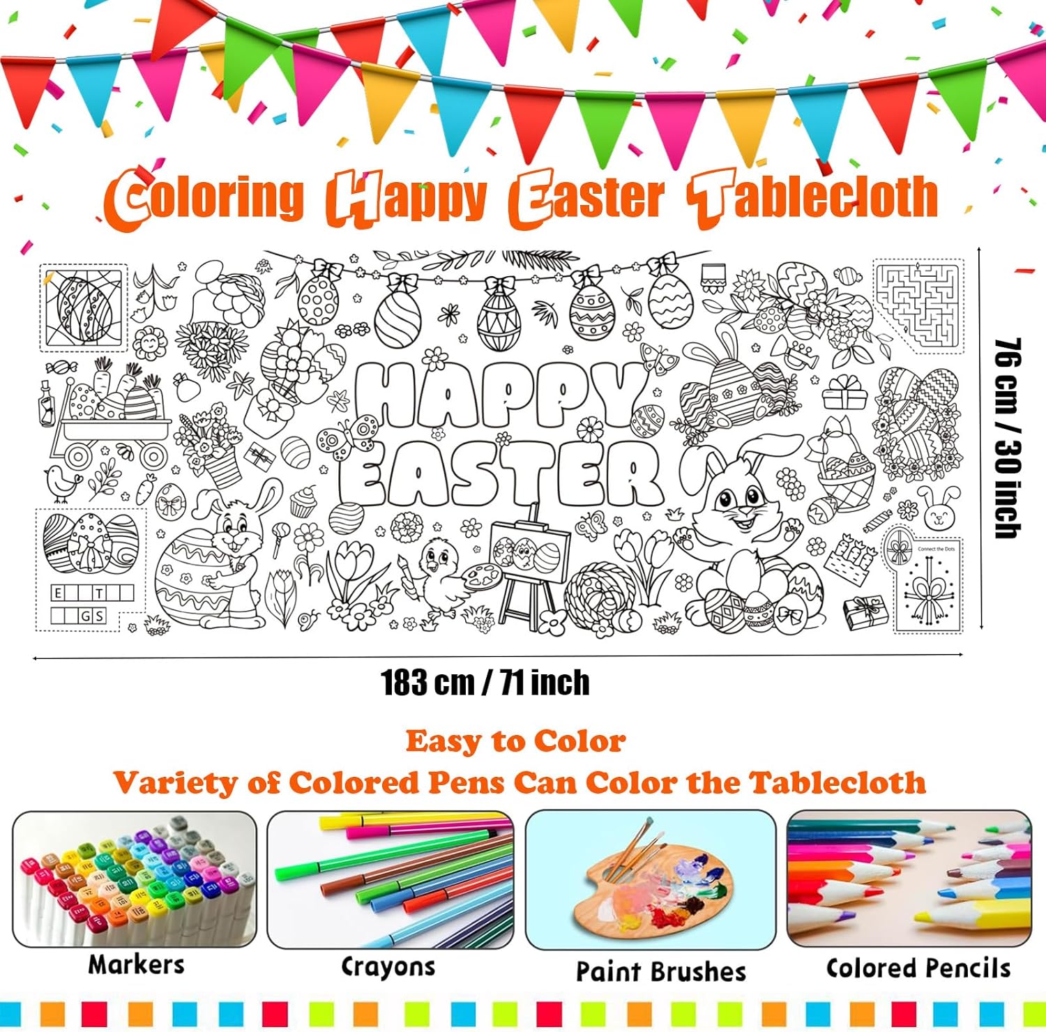 Easter Coloring Tablecloth for Kids, Easter Games Activities DIY Crafts Jumbo Giant Coloring Poster Table Cloth Cover for Home Classroom Party Decorations Supplies