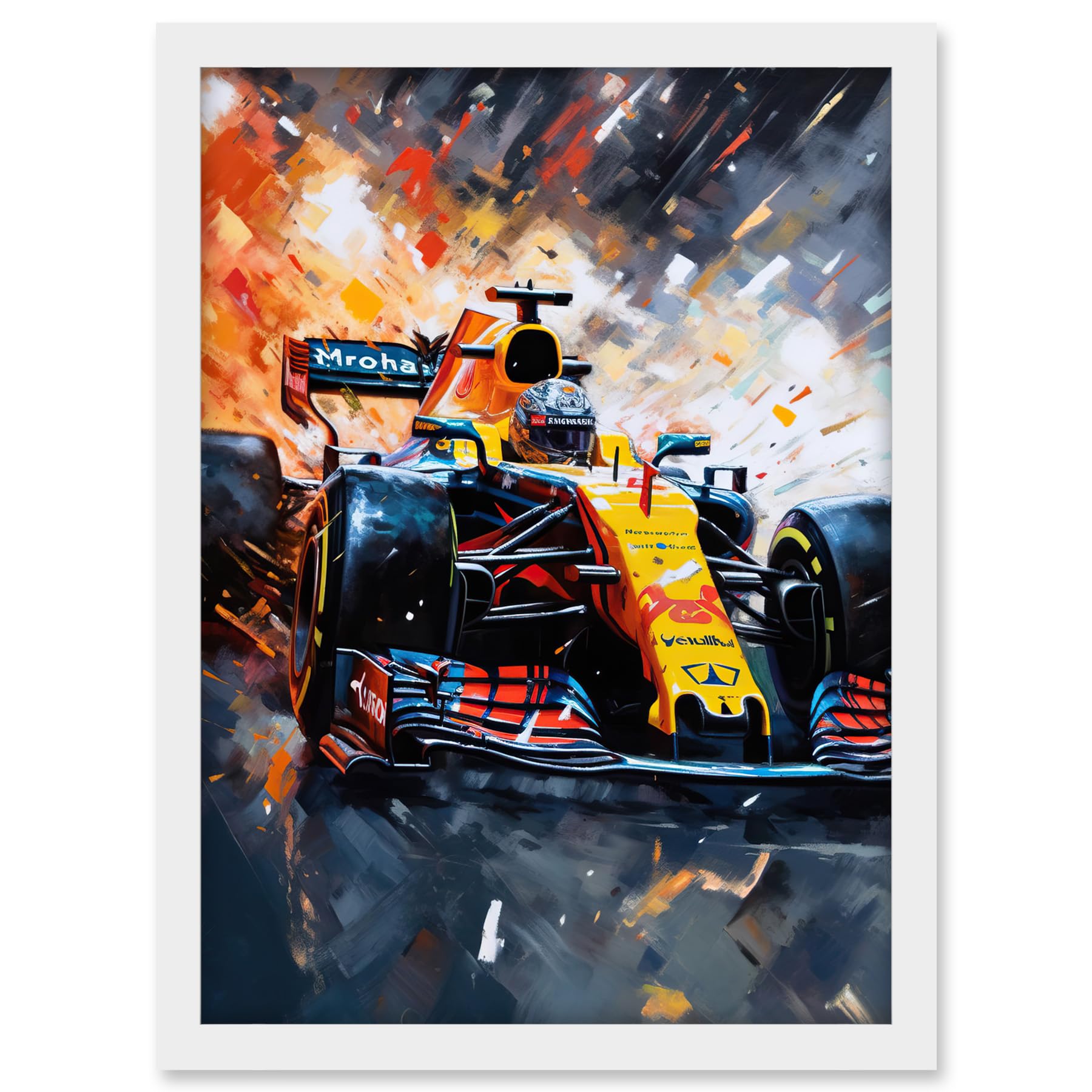 Artery8 Grand Prix Race Car in Action on Track Circuit Artwork Framed A3 Wall Art Print