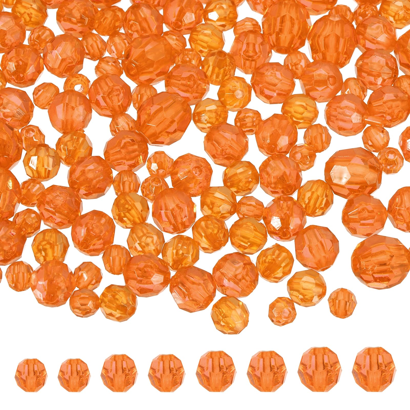 sourcing map 850 Pcs Acrylic Round Faceted Beads 6mm 8mm 10mm 12mm Loose Crystal Spacer Bead for Bracelets Necklace Keychains DIY Crafts Jewelry Making, Orange