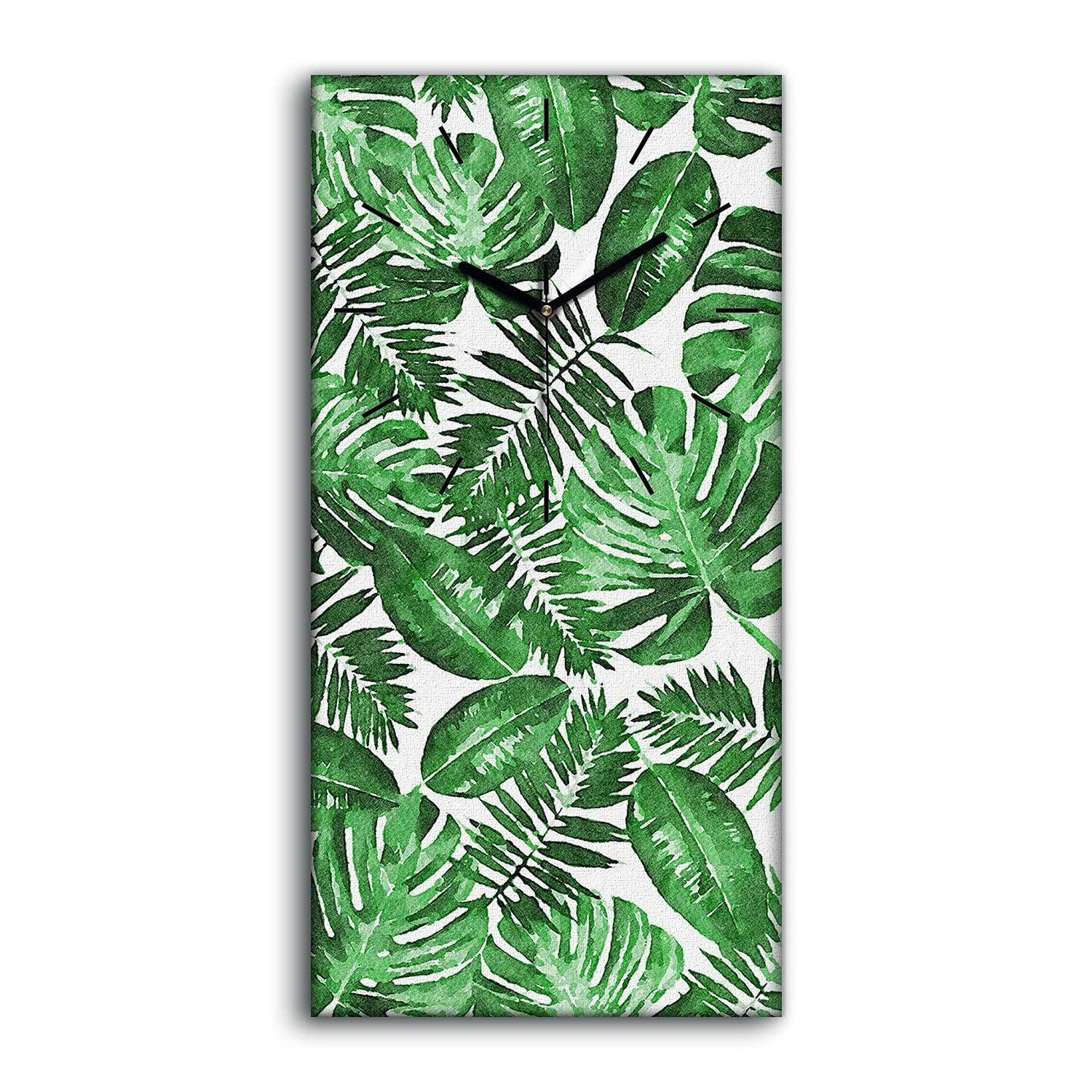Horloge sur Toile Art Moderne 30x60cm - Image Art Mural Monstera Sans Bruit