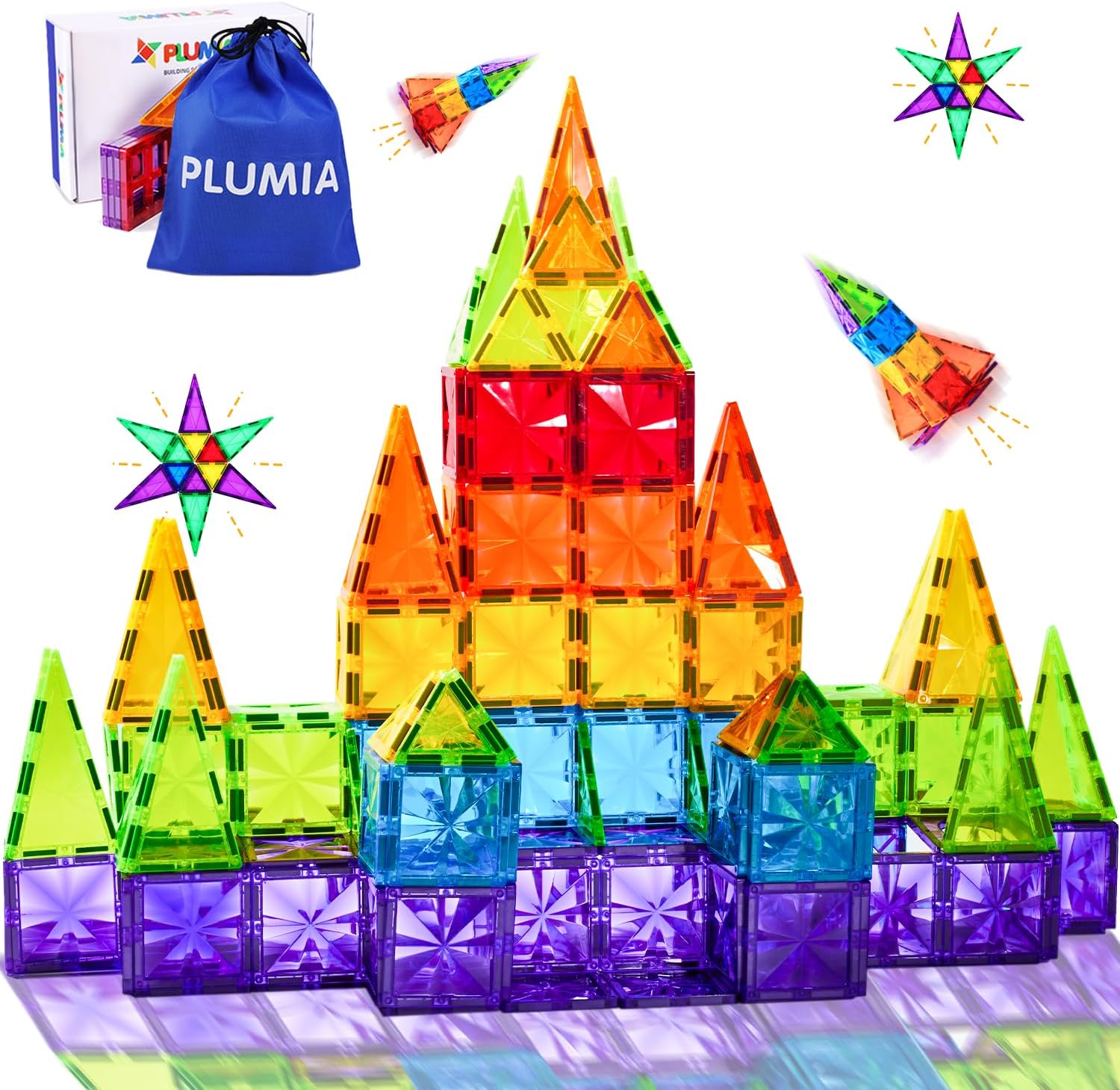 Magnetic Tiles Kids Toys, STEM Magnetic Blocks Building Toys for Boys and Girls, Colorful Diamond Pattern Magnet Tiles Preschool Sensory Montessori Toys for Toddler, Creative Gift for Age 3+ Years