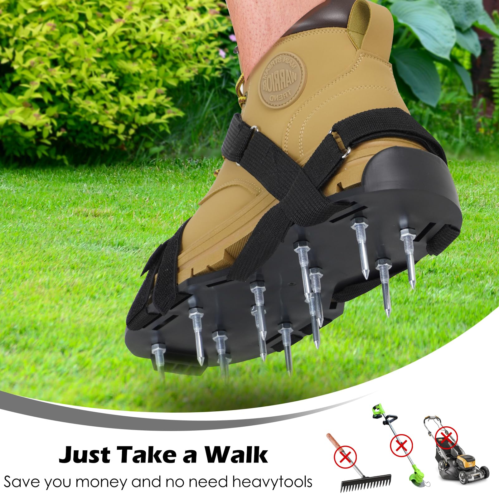 Lawn Aerator Shoes, Soil Grass Aeration Shoes with Stainless Steel Shovel Heavy Duty Spiked Sandals and Adjustable Straps for Yard Patio Lawn Garden(Black) — view 7