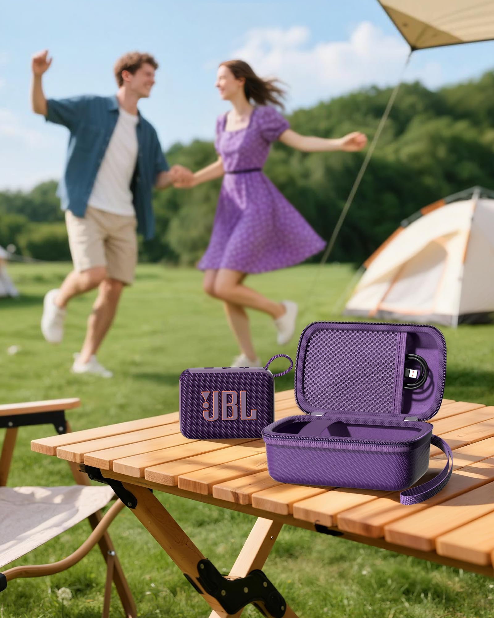ProCase Custodia da Viaggio per JBL Go 4 /Go 3/Eco Ultra/Go Essential 2, Custodia Protettiva per JBL Mini con Taschino Rete e Cinturino -Viola
