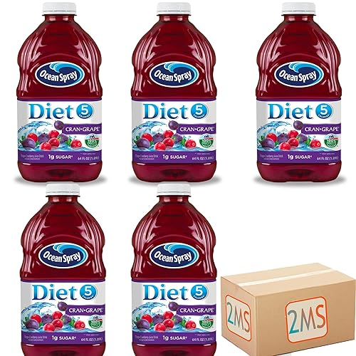2MS Caja con 5 botellas de plástico Ocean Spray Diet para jugo de uva de 64 onzas líquidas