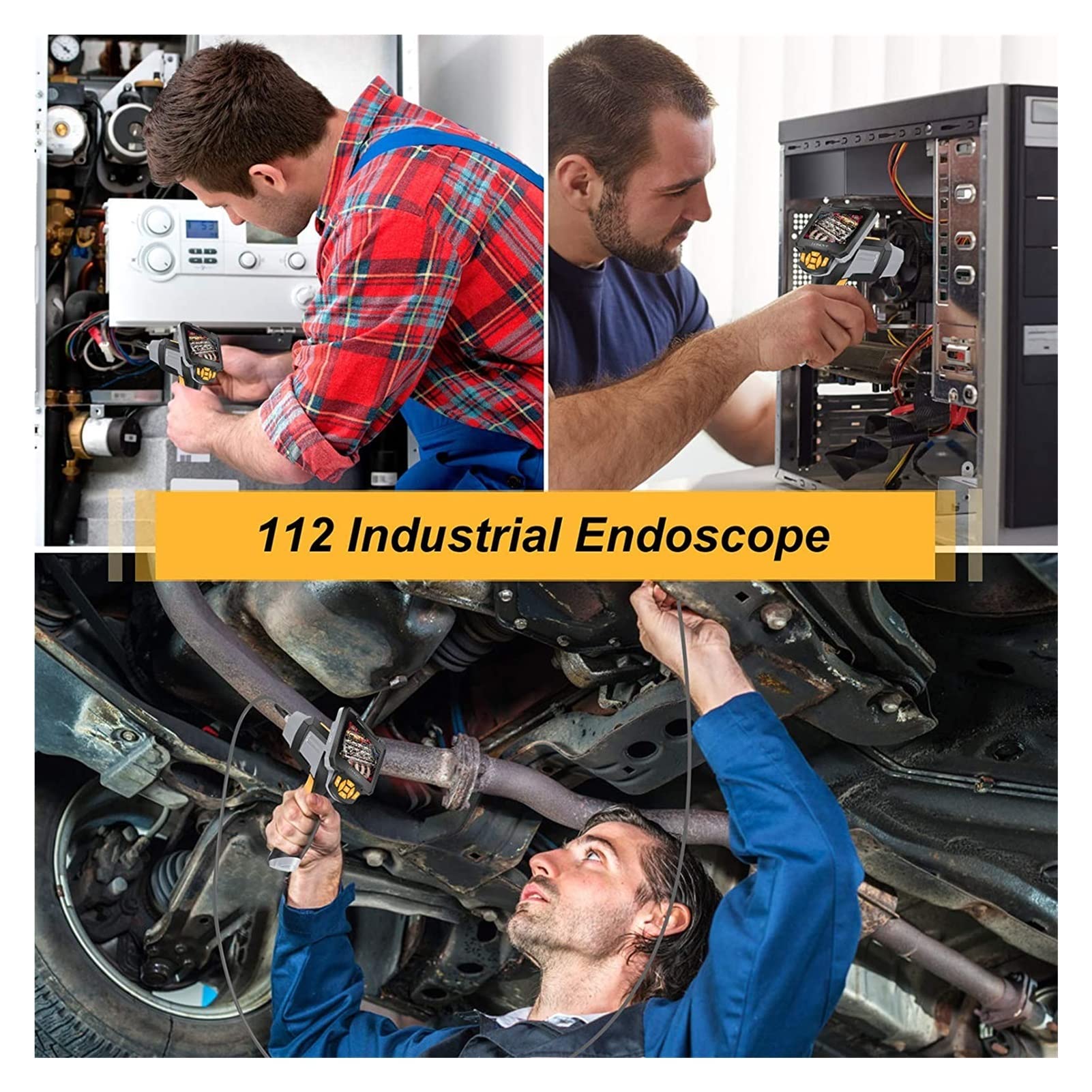 Endoscopio, Endoscopio Industrial de 8 mm Dual Lente 1080p Full HD 4.3 Pulgadas LCD Cámara inspección Digital con 16. pies sonda semirrígida 2GB Tarjeta(5m)