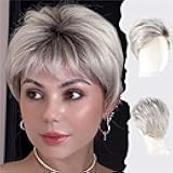Silver Grey Pixie Cut Wig for White Women, Short Curly Synthetic Wig with Bangs, Upgraded Glueless Cap, Heat-Resistant Lightweight Wig for Older Women Daily Wear