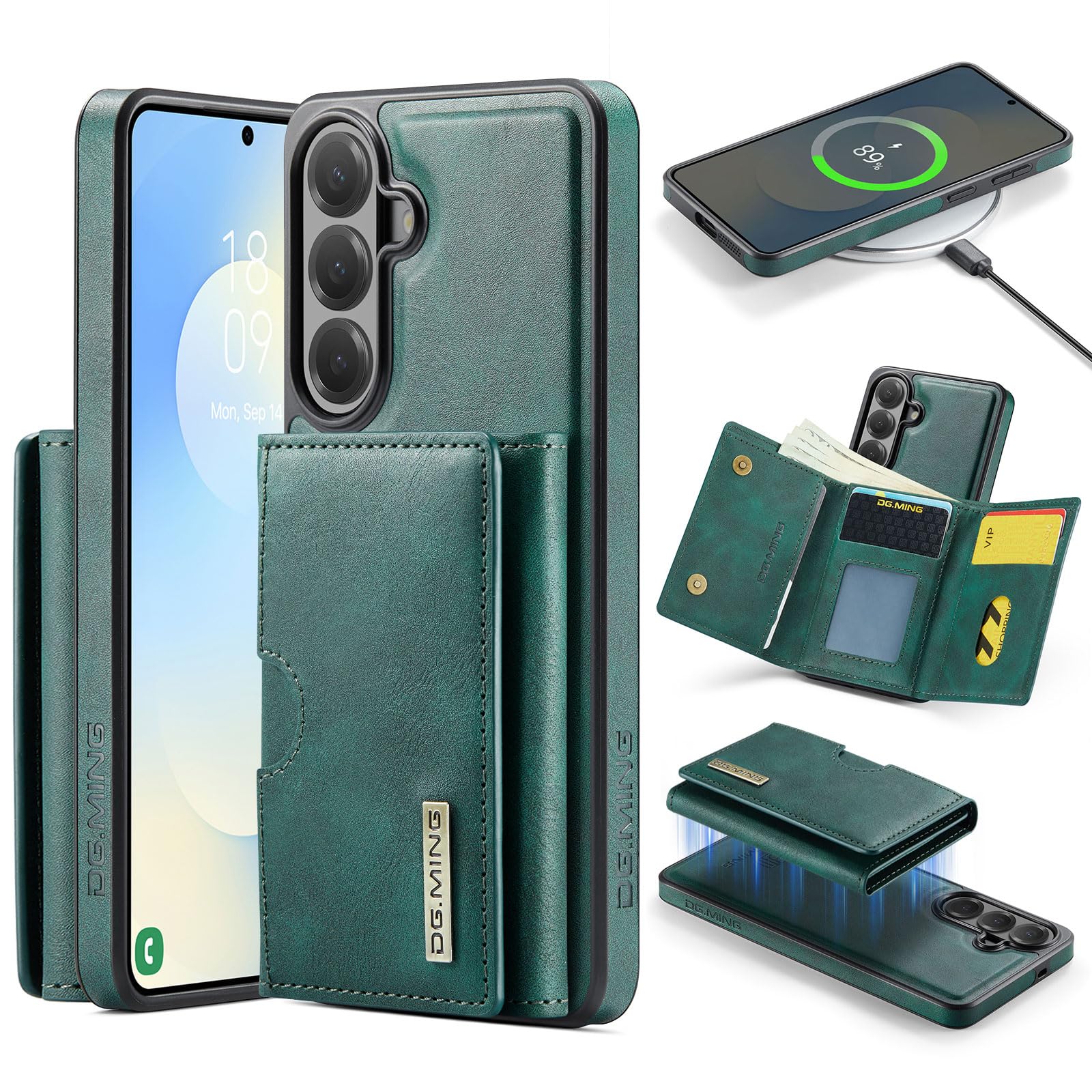 Asuwish Funda de teléfono para Samsung Galaxy S26 5G, tipo cartera, magnética, desmontable, con carga inalámbrica y bloqueo RFID, soporte para tarjetas de crédito, soporte abatible S 26 26S G5