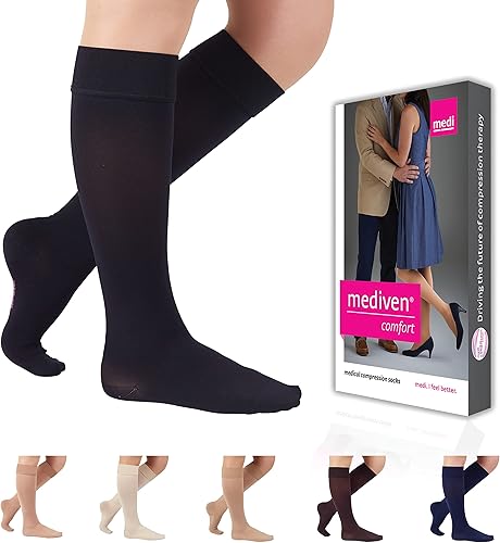mediven Comodidad para mujer, 30-40 mmHg, pantorrilla alta, punta cerrada, ébano, VI extra ancho, estándar