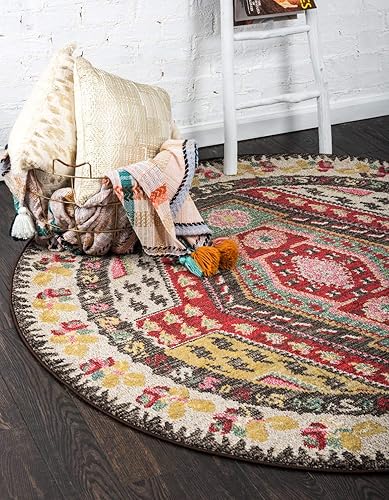 Miniatura 10 de Unique Loom Sedona Collection Southwestern, geométrico, borde, sobreteñido, moderno, tribal, alfombra abstracta de 5 x 8 pies, multicolor y beige