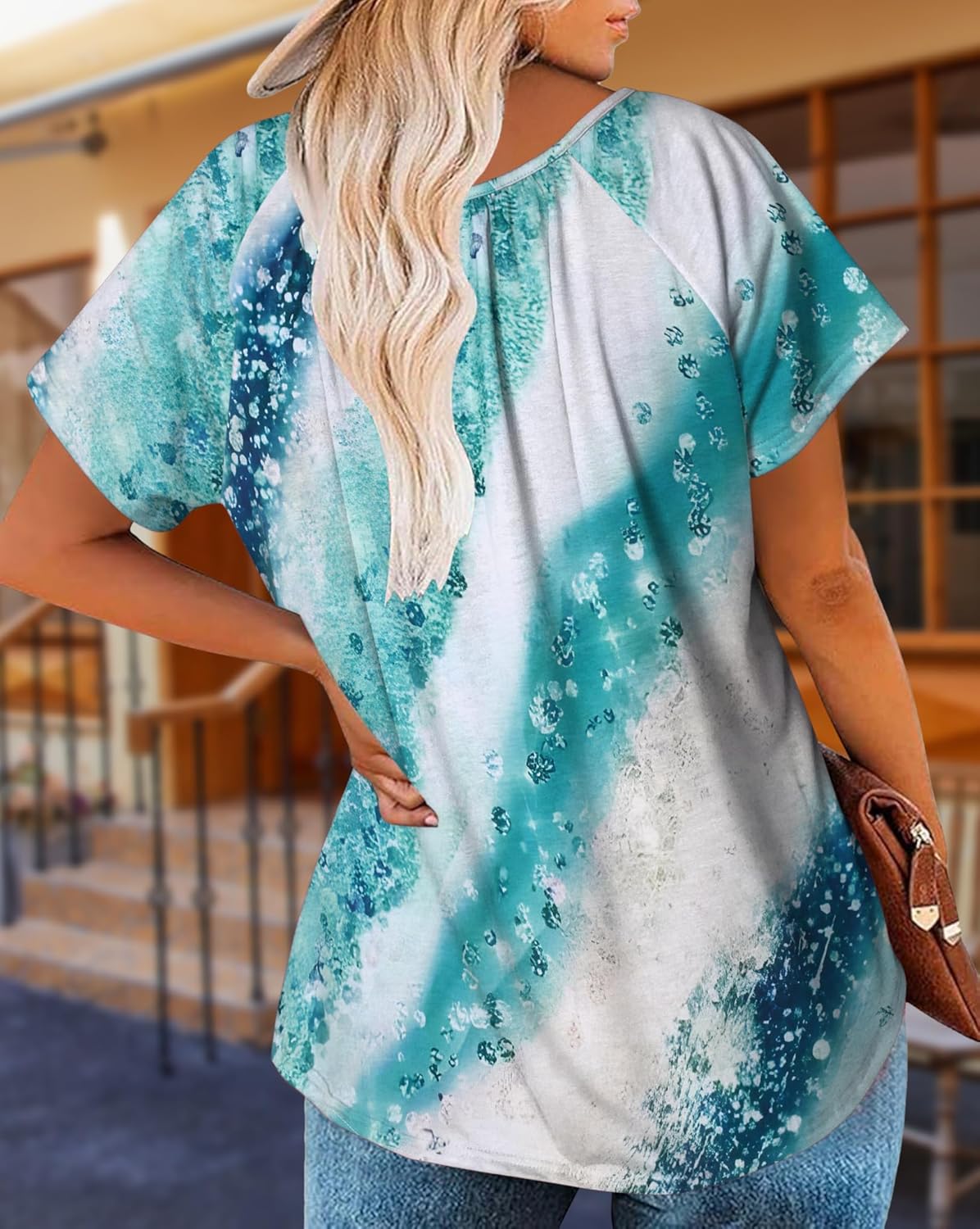 HOTOUCH Womens Summer Tunic Tops Short Sleeve Shirts Crewneck Casual Blouse Loose Pleated Tops S-XXXL - Image 5