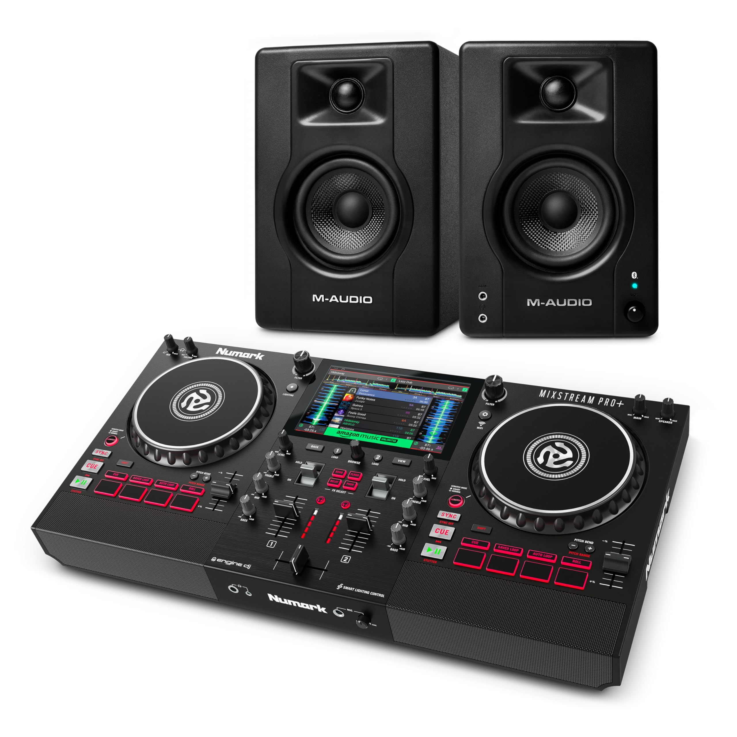 Mixstream Pro+ DJ Controller and M-AUDIO BX4 Pair Bluetooth Studio Monitors for Live Musi…