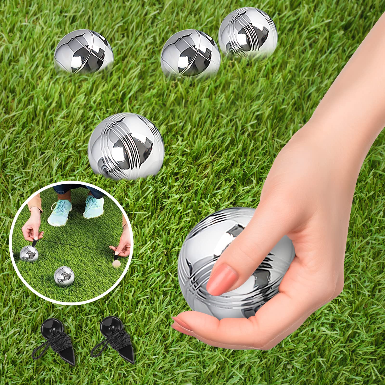 SEVICO Boule Set Mit 8 Metallkugeln - Traditionelles Gartenspiel Mit Gravierten Motiven