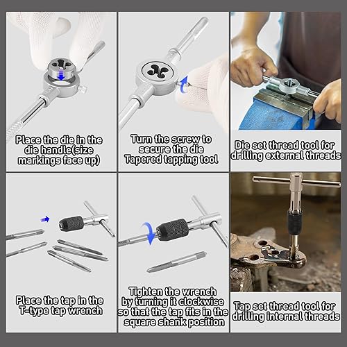 Miniatura 3 de Juego de 40 llaves y troqueles, kit de herramientas de reenhebrado, hilos gruesos y finos para cortar roscas externas e internas, kit de