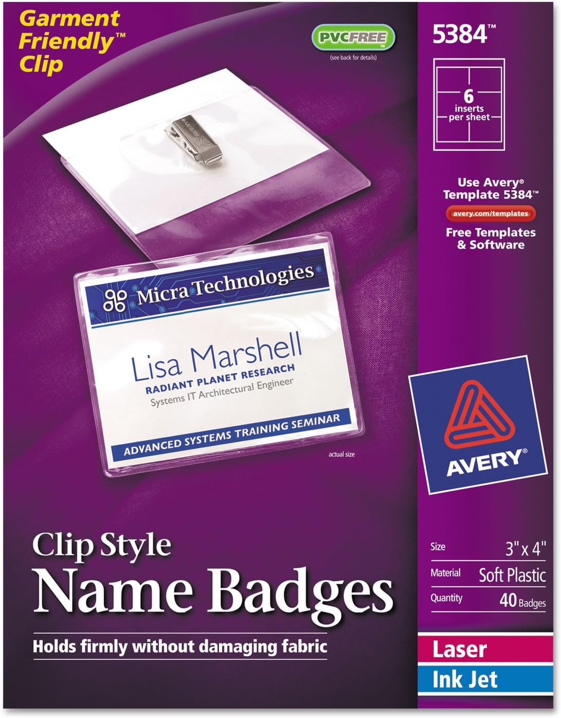 Avery Badge Holder Kit w/Laser/Inkjet Insert - AVE5384