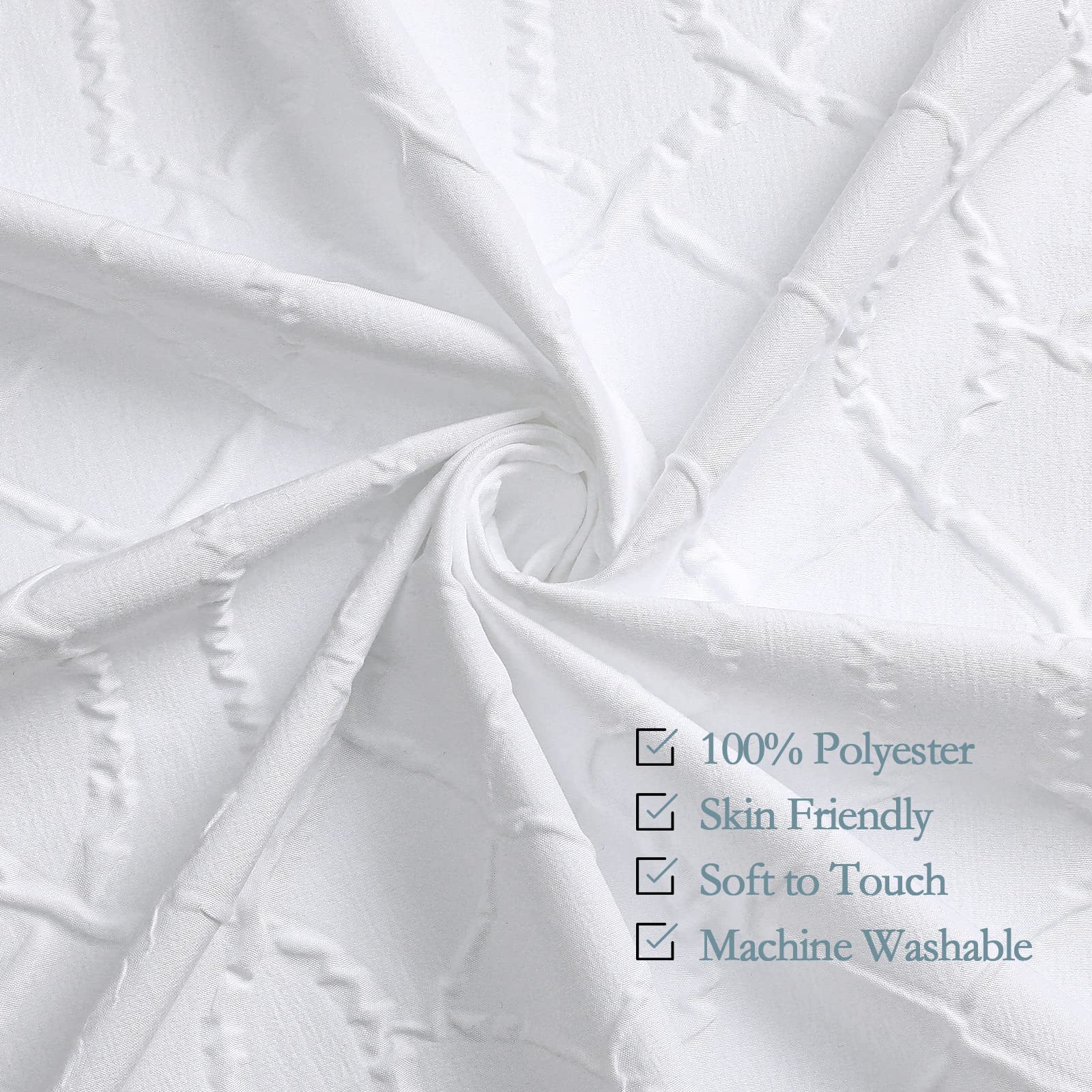 Gibelle Rideau de Douche Extra Long 183 x 213 cm, Grand, en Tissu Blanc texturé en Relief 3D, Rideau de Douche Moderne et élégant pour Salle de Bain avec Crochets