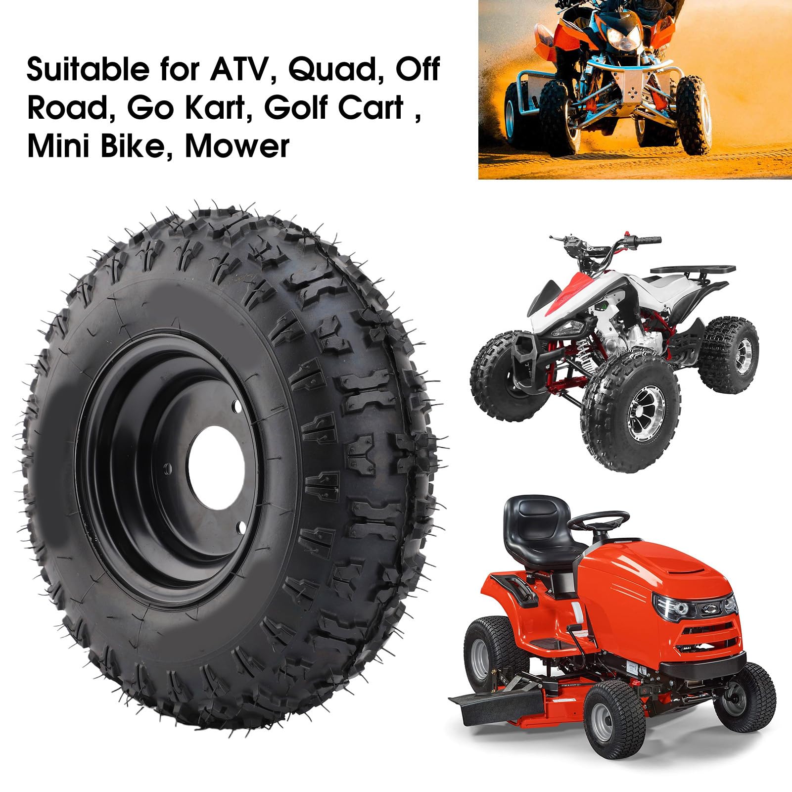 Tbest 13x5-6 Pneumatico per Tosaerba Pneumatico per Tosaerba per Trattore da Giardino 4 Strati Tubeless 3 Stud 6 Pollici Cerchio Nero off Road Trazione per ATV Quad Go Kart