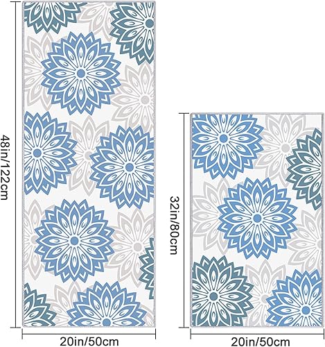 Miniatura 2 de 2 tapetes de cocina, tapetes florales azules para el hogar, alfombra lavable para decoración de cocina (20 x 32 pulgadas, 20 x 48 pulgadas, 19.7 x