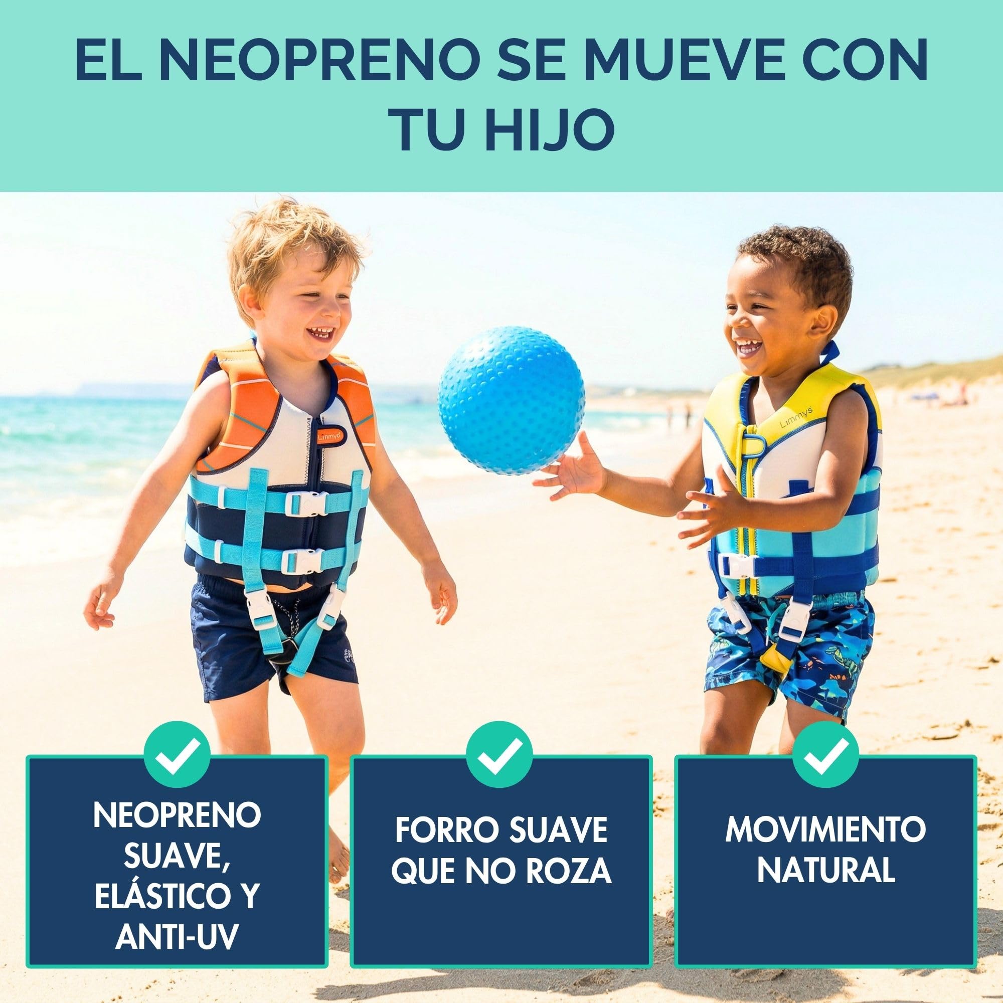 Limmys Chaleco de Natación para Niños – Ayuda a la Flotación con Paneles de Espuma Integrados, Certificado CE, Diseño Premiado, Doble Cierre con Cremallera YKK, Neopreno Premium Suave