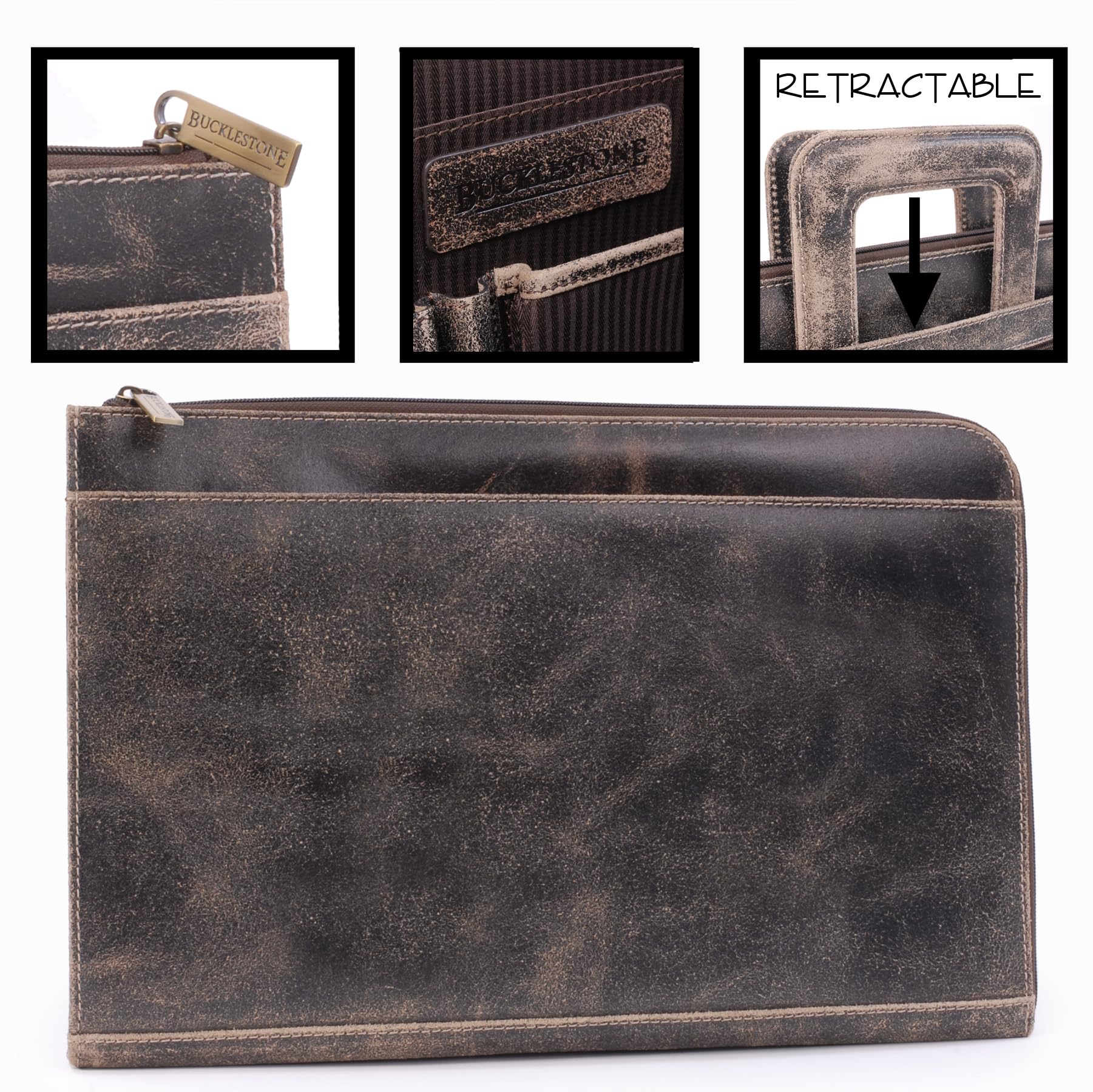 Carpeta Portadocumentos A4 - Portafolio de Viaje para Hombre - Asas Retráctiles - Portacuaderno de Piel - Westminster - Marrón - Caja Regalo