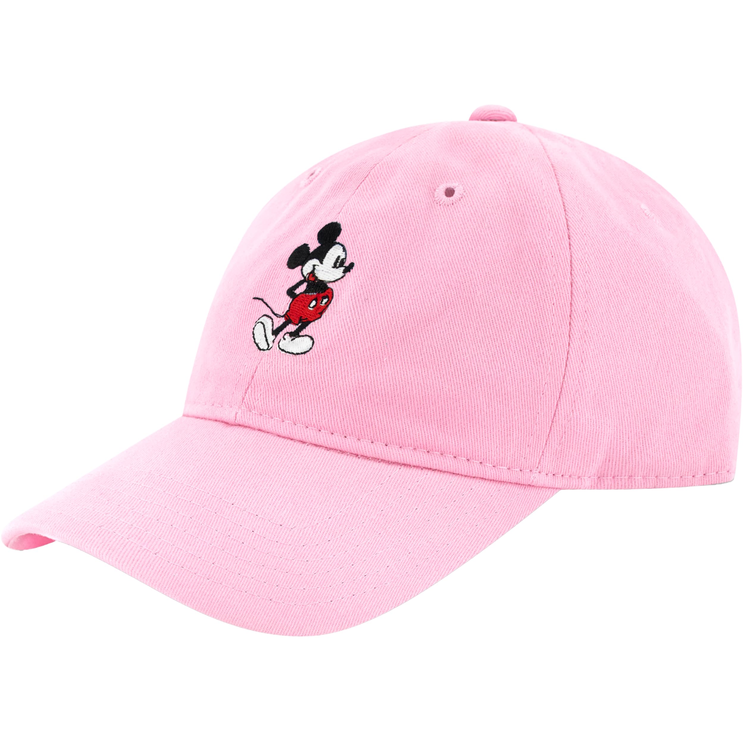 Concept One Disney Mickey Mouse Embroidered Cotton Adjustable Dad Hat with Curved Brim, Pink, One Size