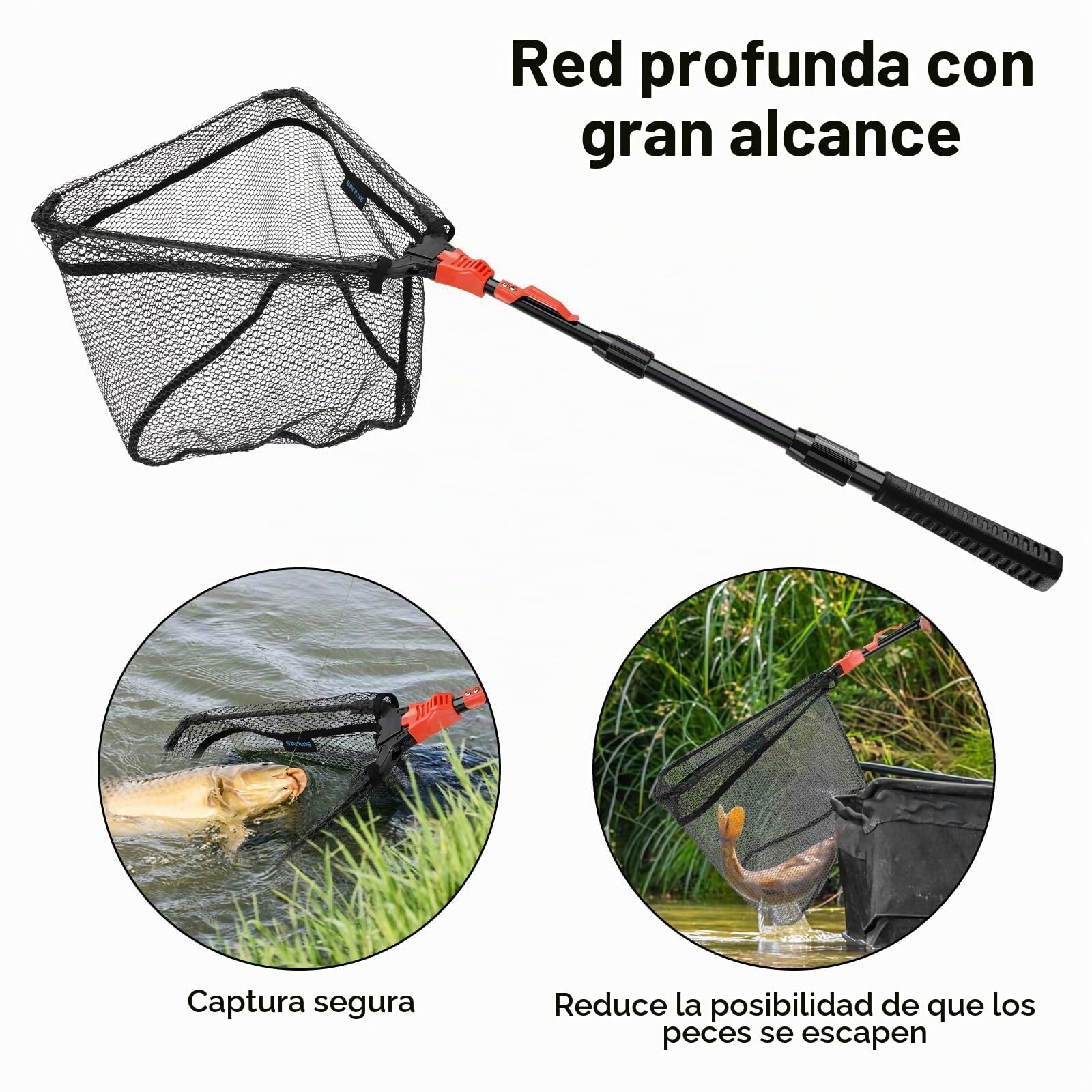 SAN LIKE Red de Pesca Triangular Plegable, Red a Prueba de Enredos, Redes Recubiertas de Goma con Mango telescópico de 110-250 cm, Accesorios de Ppesca para Adultos