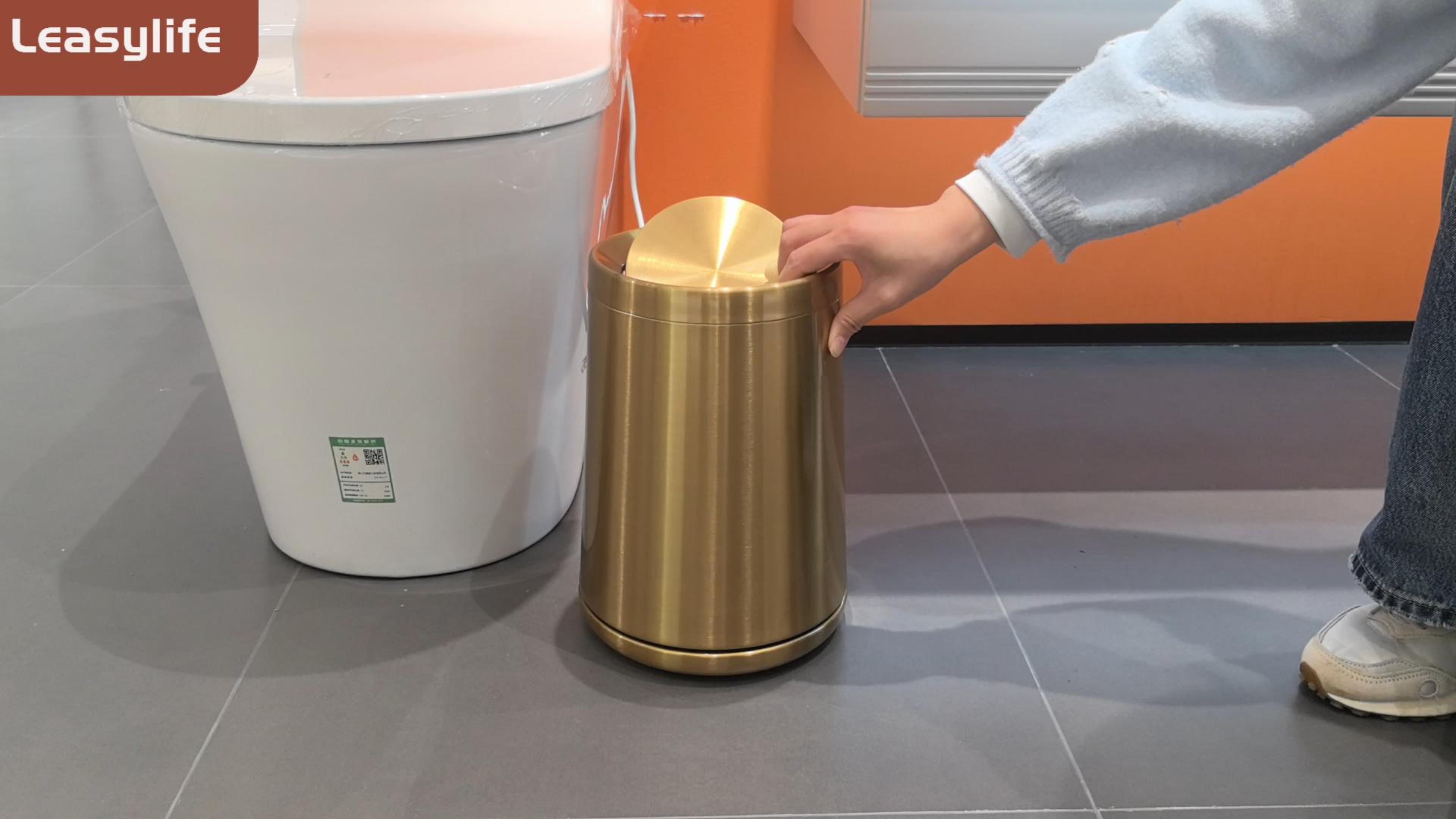 Image of 10 L /3 Gallen,Gold Small Trash Can for Bathroom,Brushed Stainless Steel Garbage Can with Flipping Lid,for Bathroom,Living Room,Bedroom,Hotel,Conference Room(Gold)