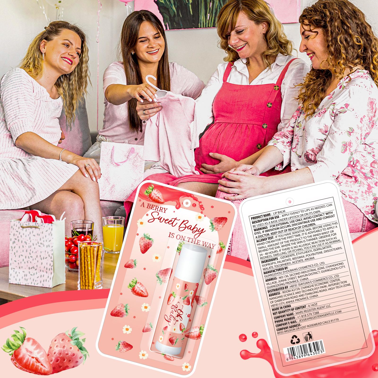 Paquete de 30 juegos de baby shower de fresas dulces, premios de fiesta, bálsamos labiales a granel, regalos para ganadores, adultos, invitados, revelación de género, regalos, regalos, regalos
