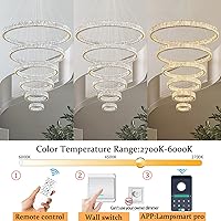 Vista 6 de Extra Large Ring Chandelier Modern LED Gold 6 Ring Chandelier for High Ceiling Long Stair Crystal Chandeliers D8+15.7"+23.6"+31.5"+39.4"+47.5