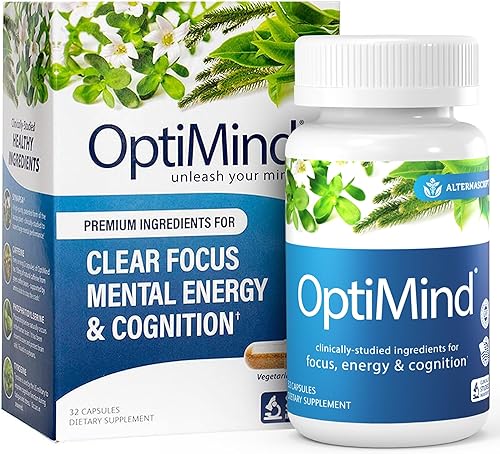Optimind Bacopa Monnieri Suplemento cerebral para memoria y enfoque, nootrópicos con fosfatidilserina, huperzina A, sin OMG, ingredientes