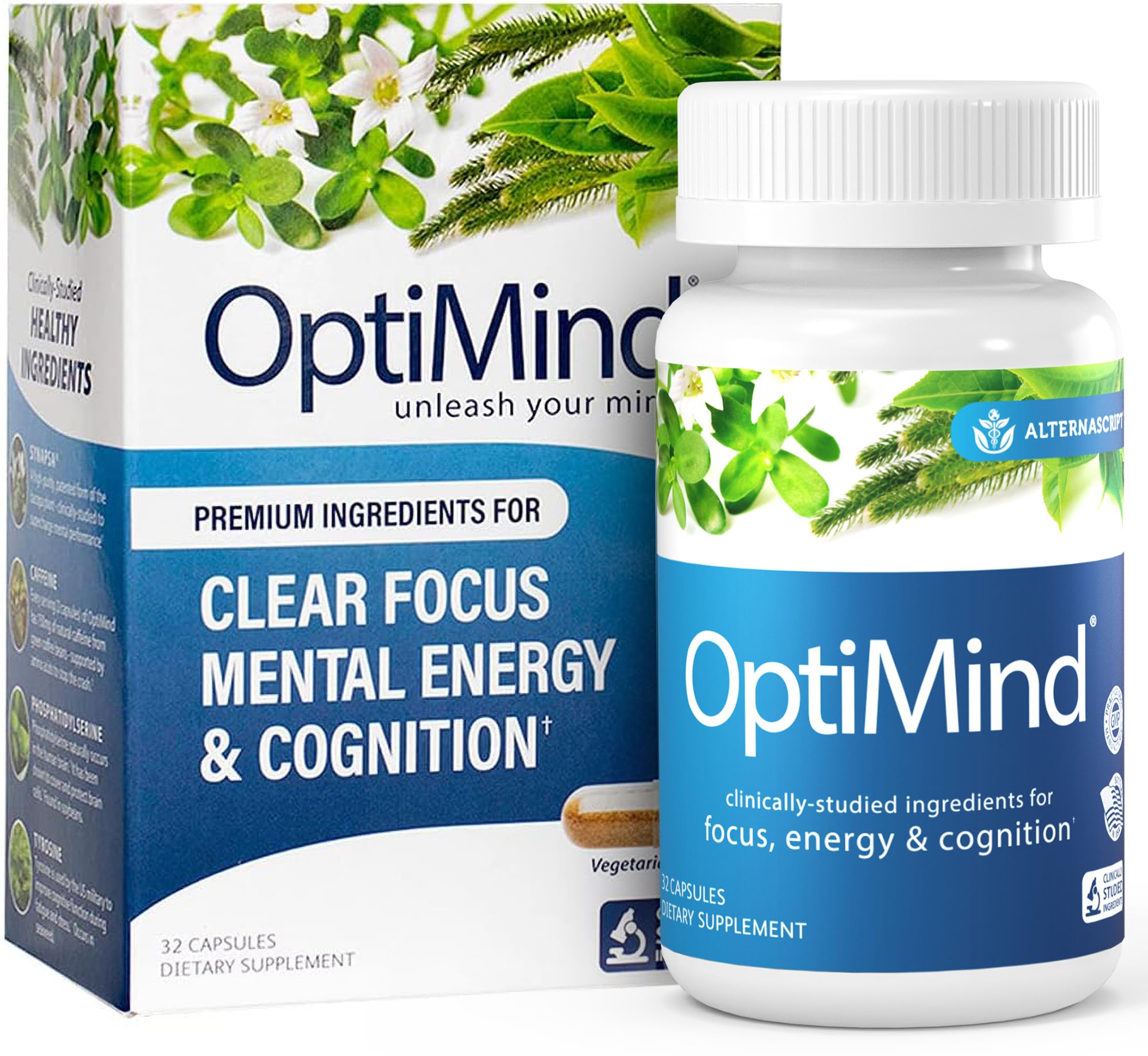 Optimind Bacopa Monnieri Brain Supplement for Memory and Focus, Nootropics with Phosphatidylserine, Huperzine A, Non-GMO, Clinically Studied Ingredients, 32 Capsules
