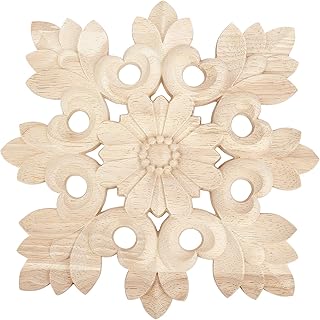 SUPERFINDINGS 2 pz 200mm Quadrato con Motivo Floreale Legno Massello Naturale Intagliato Onlay Applique Artigianato Non Verniciato Onlay Mobili Angolo Applique per Porte di Casa Finestre Decorazioni