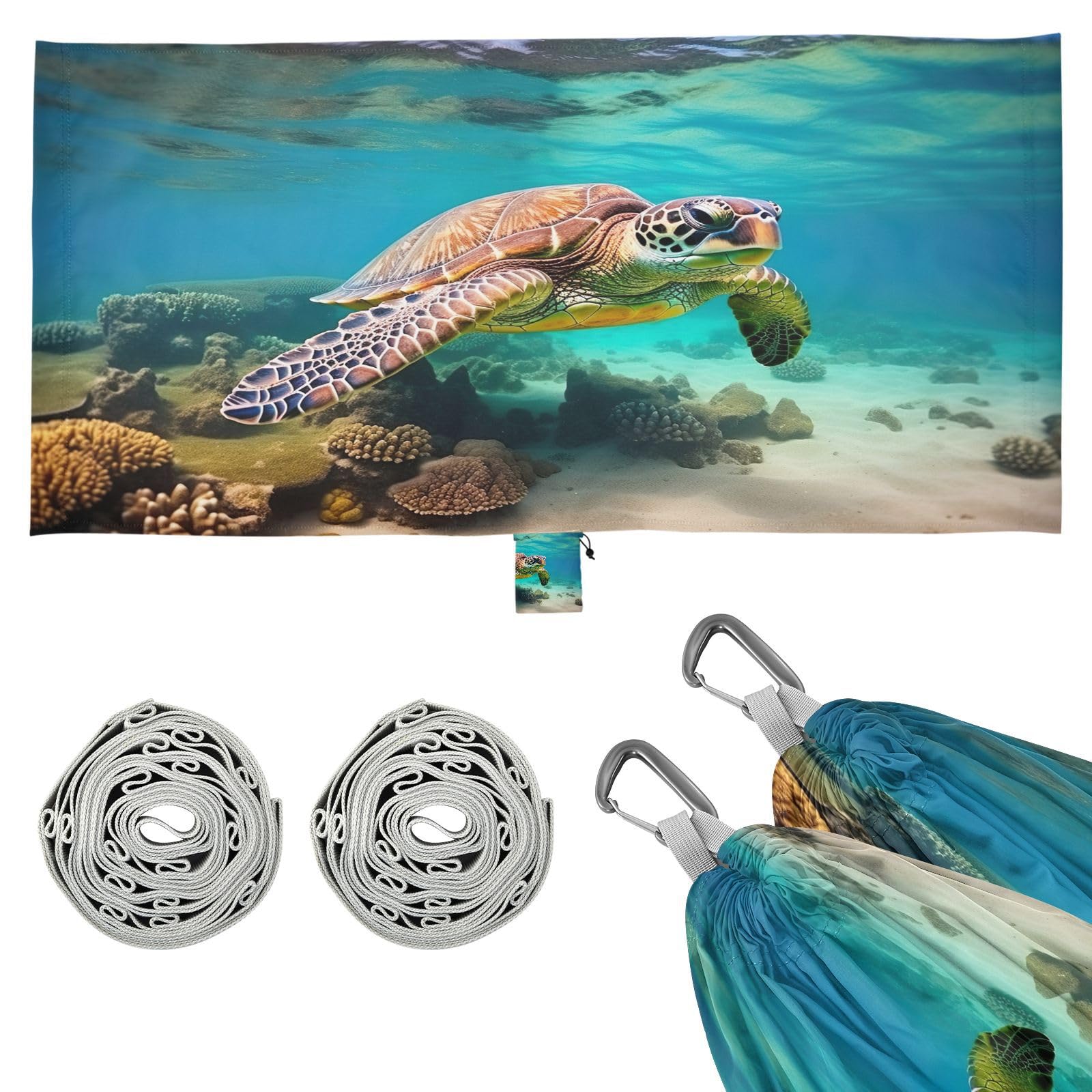Haskirky Sea Turtle Camping Hammock, Single Portable Hammocks with Tree Straps & Attached Carry Bag, 330Lbs Capacity Perfect for Outside Indoor Hiking Beach Backpack Travel
